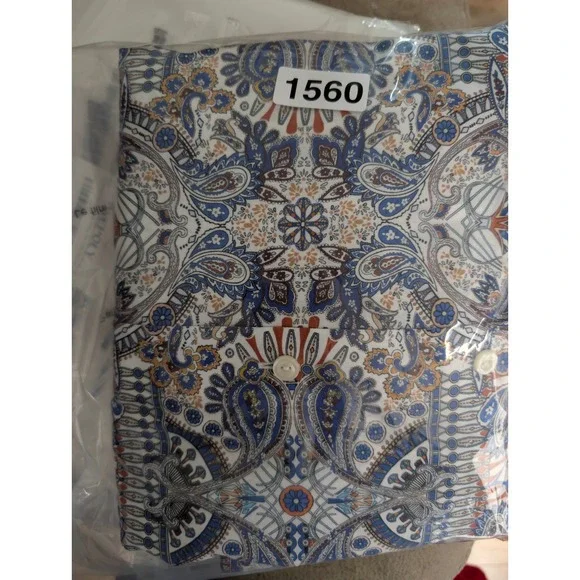 Eton Contemporary Fit Paisley Mosaic Dress Shirt Blue Orange 16.5 42 862414FO - Picture 9 of 9